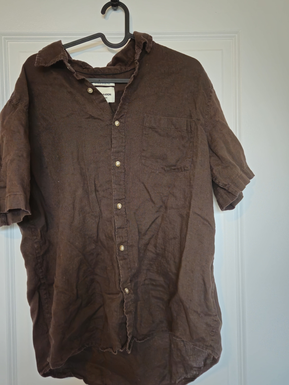 Men's Brown Short-Sleeve Linen Button-Down Shirt